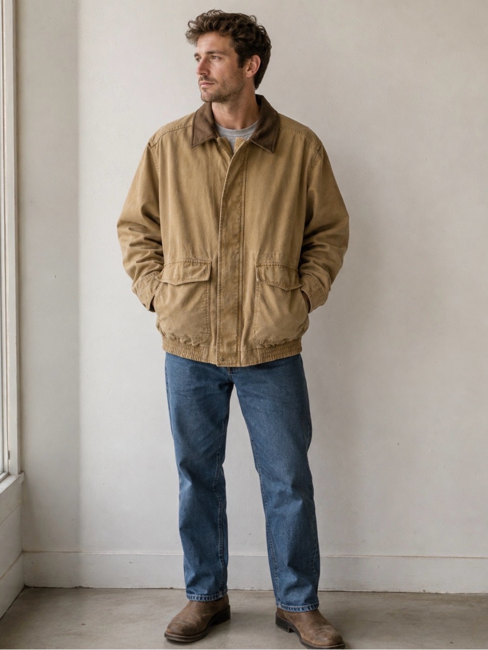 L.L. Bean Men's Heavy Canvas Barn Jacket with Leather Collar GREAT CONDITION